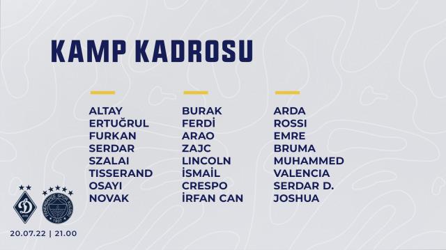 Fenerbahçe kamp kadrosu açıklandı! Fenerbahçe - Dinamo Kiev kadrosu ve Muhtemel 11 nedir?