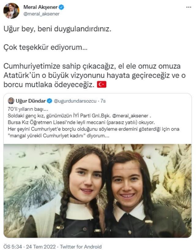 Uğur Dündar, Akşener'in lise yıllarındaki fotoğrafını paylaştı! İYİ Parti lideri kayıtsız kalmadı Uğur Dündar, Akşener'in lise yıllarındaki fotoğrafını paylaştı! İYİ Parti lideri kayıtsız kalmadı