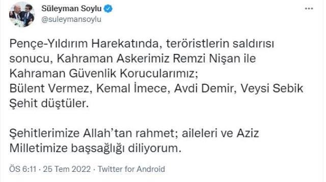 Son Dakika: Pençe-Yıldırım Harekatı'ndan kahreden haber: 1 asker, 4 korucu şehit oldu Son Dakika: Pençe-Yıldırım Harekatı'ndan kahreden haber: 1 asker, 4 korucu şehit oldu