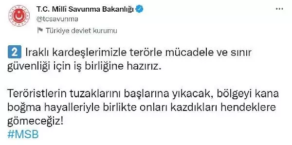 MSB: Saldırıyı gerçekleştirenlerden diğer teröristler gibi hesap sorulacaktır