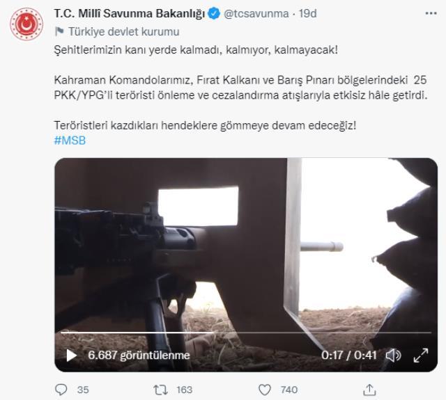 Son Dakika: Şehitlerimizin kanı yerde kalmadı! Fırat Kalkanı ve Barış Pınarı bölgesinde 25 terörist öldürüldü