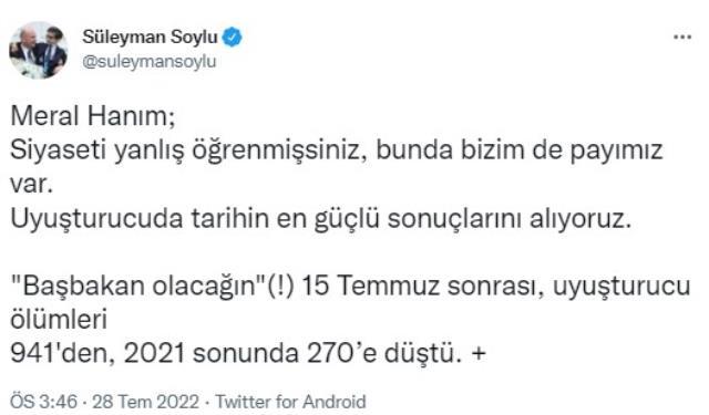 Akşener, uyuşturucu üzerinden Bakan Soylu'yu eleştirdi! Yanıt gecikmedi