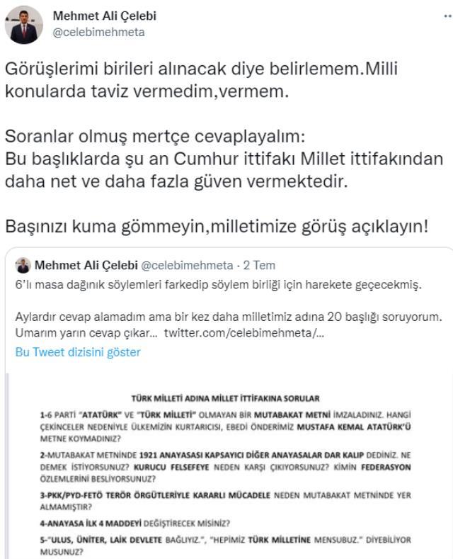 Altılı masanın cevaplamadığı 20 soruyu ısrarla soran Mehmet Ali Çelebi: Cumhur İttifakı daha fazla güven veriyor