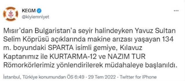 Son dakika: İstanbul Boğazı arıza yapan gemi nedeniyle çift yönlü trafiğe kapatıldı