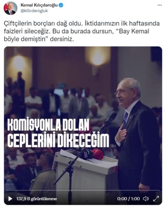 Kılıçdaroğlu, iktidara gelmesi halinde çiftçilerin borçlarındaki faizleri sileceğini söyledi, salonda alkış tufanı koptu