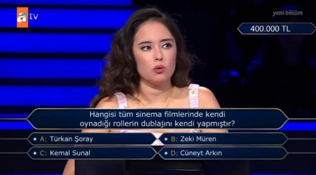 Hangisi tüm sinema filmlerinde kendi oynadığı rollerin dublajını kendi yapmıştır? Kim Milyoner Olmak İster 400 Bin TL'lik soru ve cevabı