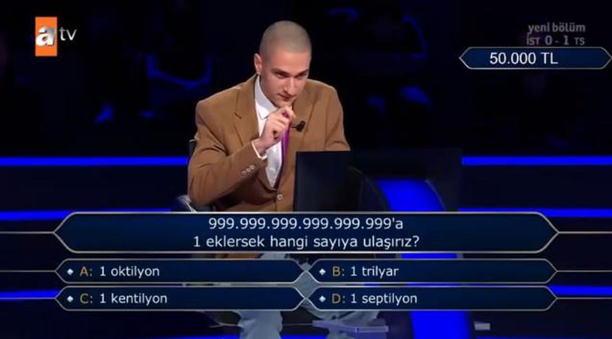 (999.999.999.999.999.999'a 1 eklersek...) Kim Milyoner Olmak İster 5 Ağustos Sorusu Cevabı Nedir? Kim Milyoner Olmak İster 50 Bin TL'lik soru!