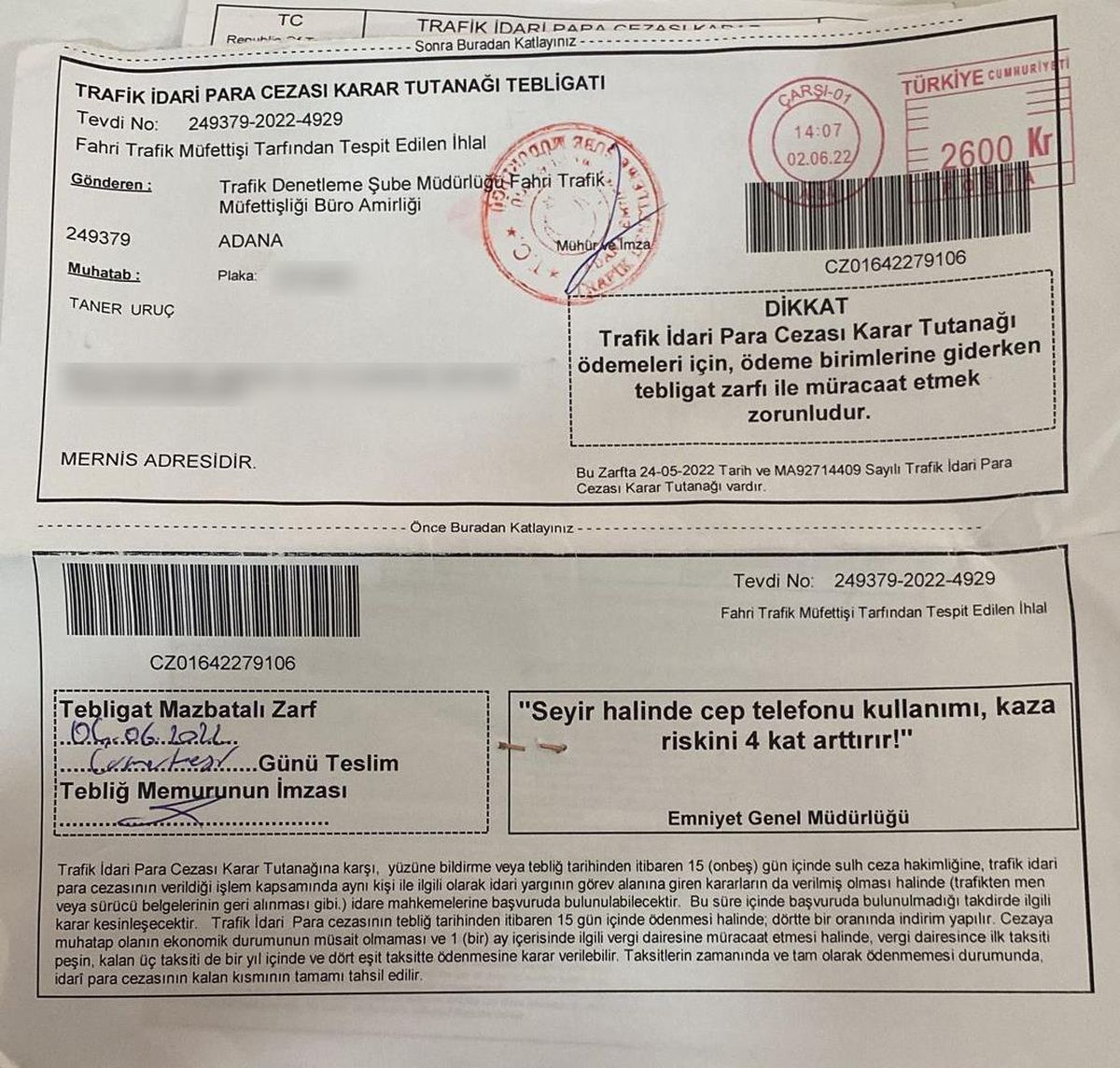 Adana haber | Adana'da fahri trafik müfettişinin yazdığı ceza delil olmadığı gerekçesiyle iptal edildi