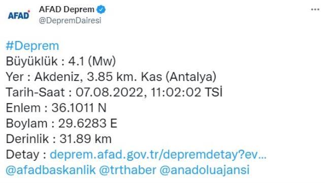 Son Dakika: Antalya'da 4.1 büyüklüğünde deprem! Çevre illerden de hissedildi