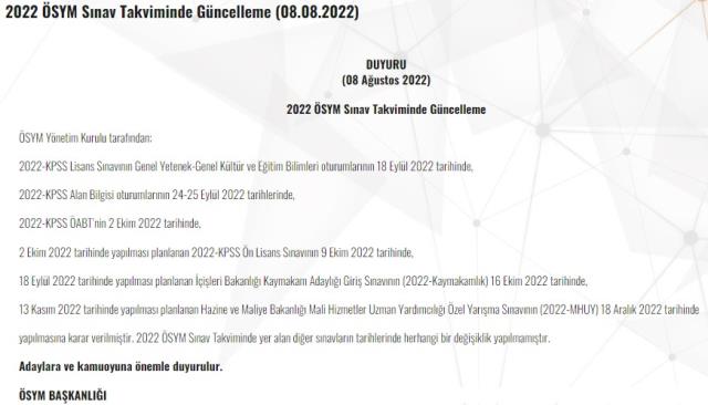 2022 yeni KPSS sınav tarihi! KPSS yeni sınav tarihi ne zaman? 2022 yeni KPSS sınav takvimi belli oldu mu?