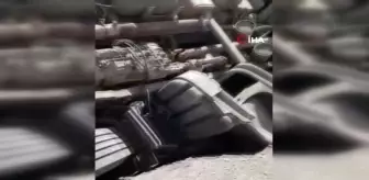 Tuğla yüklü kamyon devrildi