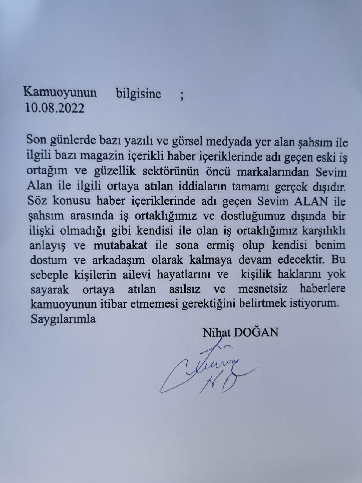Nihat Doğan: Sevim Alan benim arkadaşım