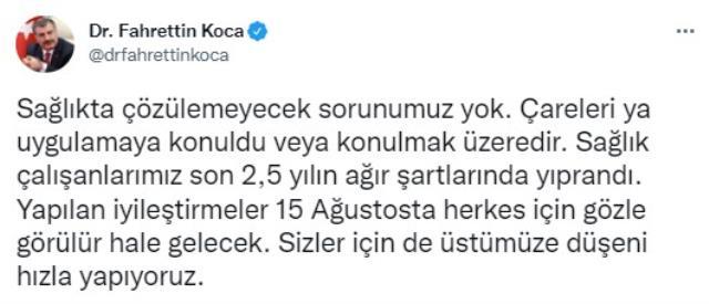Sağlık Bakanı Koca'dan sağlık çalışanlarını heyecanlandıran paylaşım: Yönetmeliğin yayınına az kaldı
