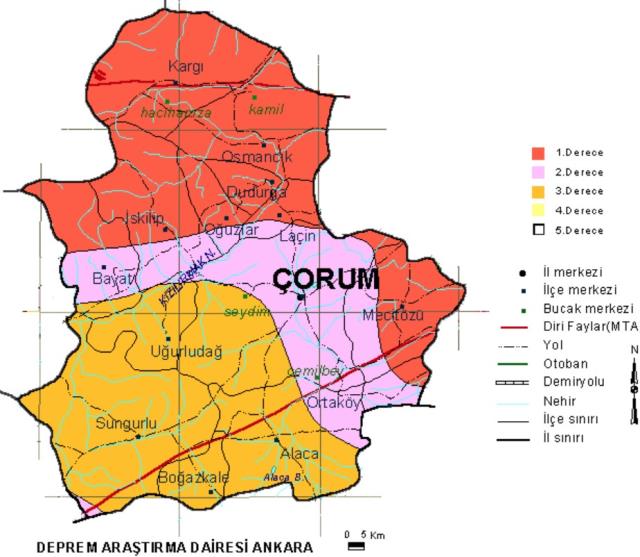 Çorum deprem bölgesi mi? Çorum'da fay hattı var mı? Çorum FAY hattı haritası!