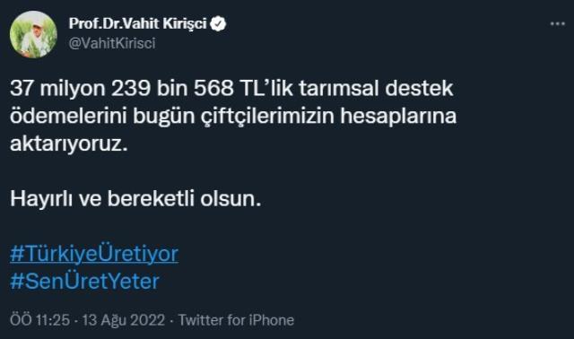 37 milyon 239 bin TL'lik tarımsal destek ödemeleri bugün hesaplara yatıyor