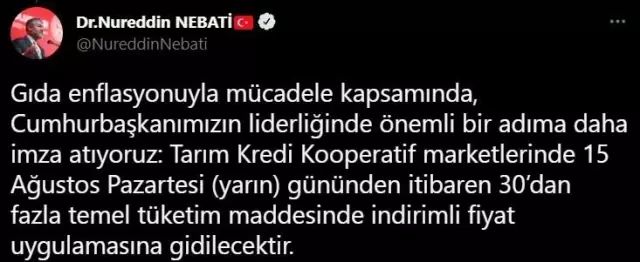 Son dakika haber! Bakan Nebati: 'Vatandaşlarımızı gıda enflasyonuna karşı korumakta kararlıyız'
