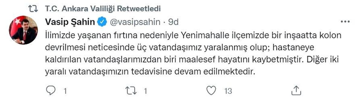 Başkent'te inşaatta kolon devrildi: 1 ölü, 2 yaralı