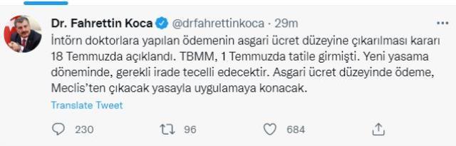 Stajyer doktorlara 1500 TL yatırılması ortalığı karıştırdı, Bakan Koca hemen yanıt verdi