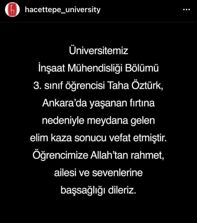 Başkentteki fırtınada hayatını kaybeden stajyer mühendisin, ilk iş günü olduğu ortaya çıktı