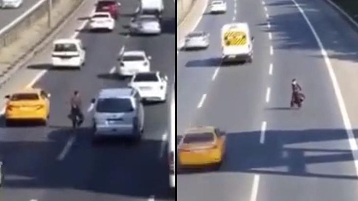 TEMin ortasından yürüyen yaya kazaya sebep oldu! Sonrasında yaptıkları daha da garip