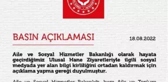 Aile ve Sosyal Hizmetler Bakanlığı'ndan Ulusal Hane Ziyaretlerine ilişkin açıklama