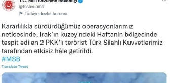 Son dakika gündem: MSB: 2 PKK'lı terörist etkisiz hale getirildi