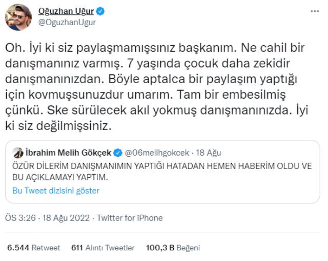 Muhalif YouTuber Oğuzhan Uğur, Melih Gökçek'e dolaylı yoldan küfretti