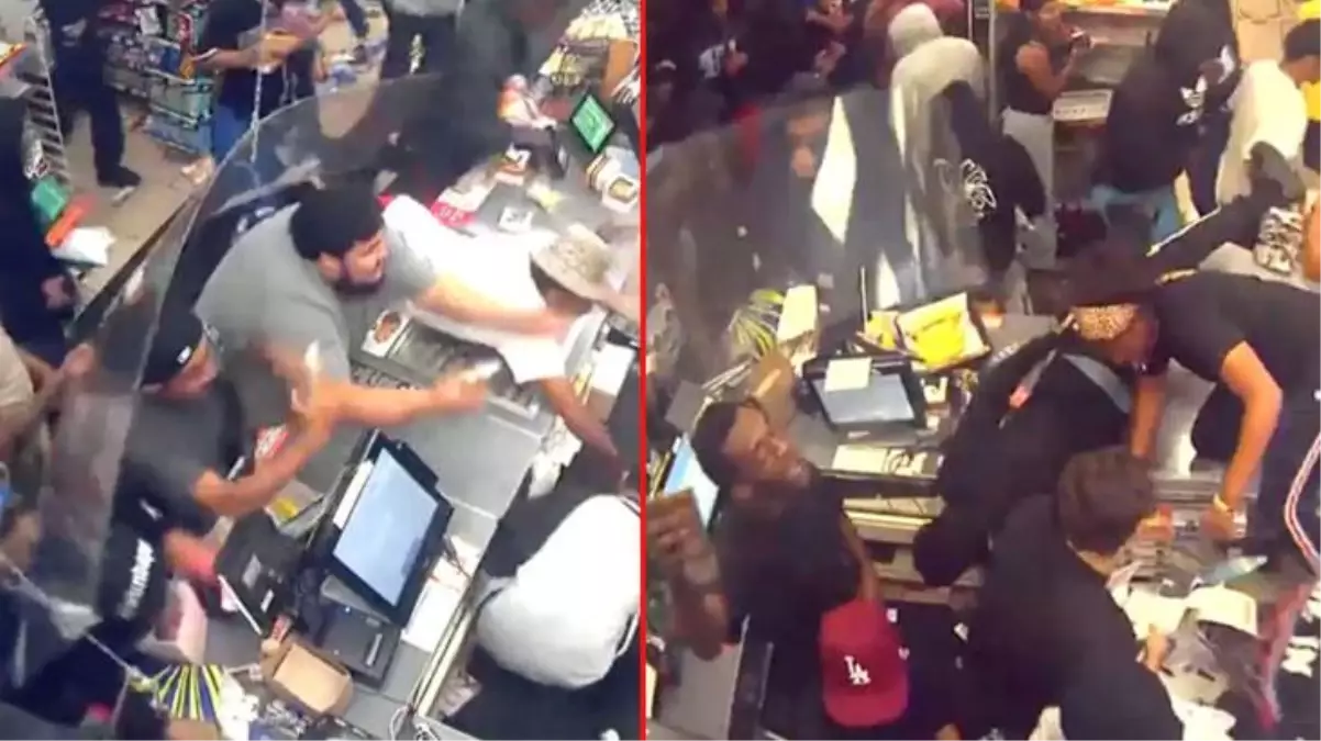 Bir grup çete, girdiği marketi saniyeler içinde soyup soğana çevirdi! Çalışanlar izlemekle yetindi