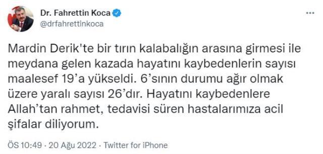 Antep'ten sonra bir acı haber de Mardin'den! Freni patlayan tır kalabalığın arasına daldı: 19 ölü, 6'sı ağır 26 yaralı var Antep'ten sonra bir acı haber de Mardin'den! Freni patlayan tır kalabalığın arasına daldı: 19 ölü, 6'sı ağır 26 yaralı var