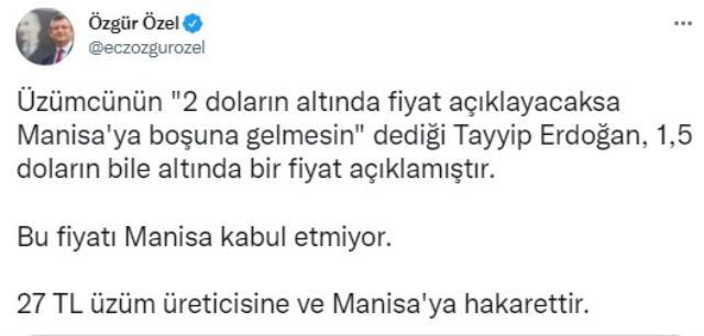 Cumhurbaşkanı Erdoğan'ın açıkladığı üzüm fiyatına CHP'den ilk tepki: Manisa bunu kabul etmiyor