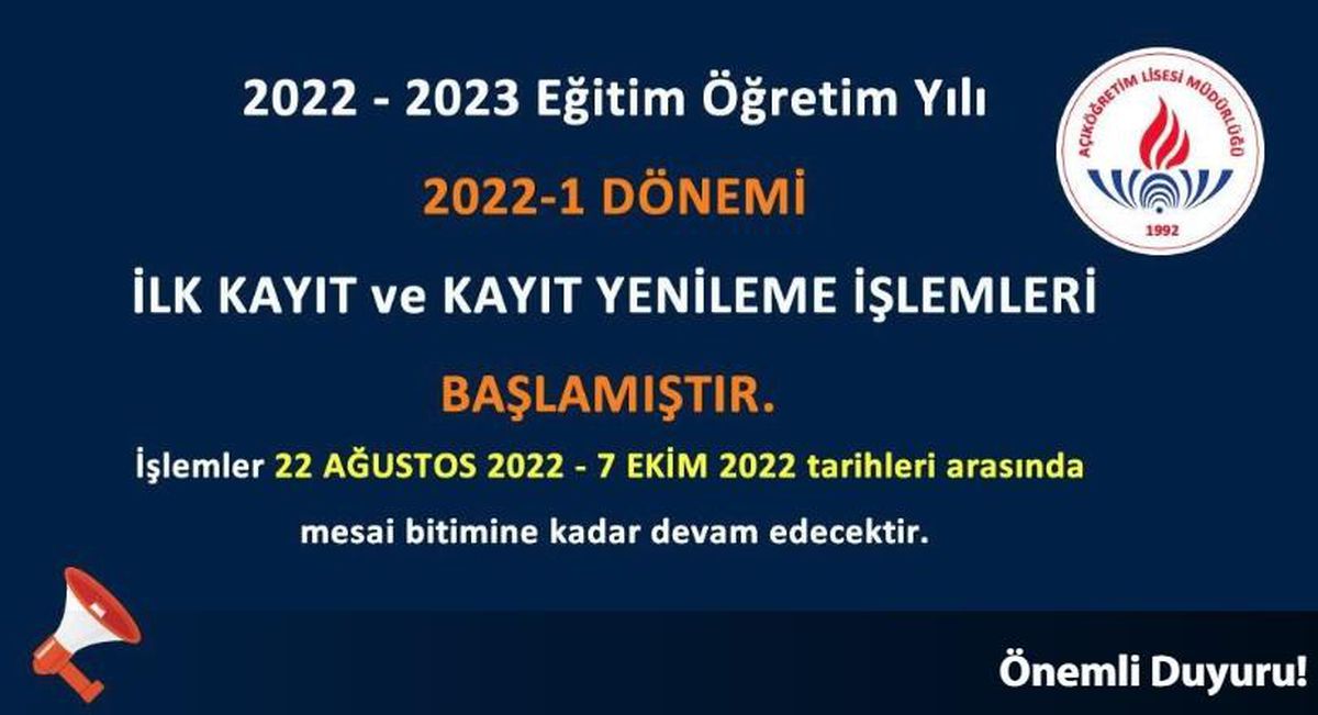 AÖL kayıt yenileme ne zaman? Açık Öğretim Lisesi kayıt ve kayıt yenileme tarihi ne zaman? 2022-2023 Açık Öğretim Lise kayıt tarihi ne zaman?