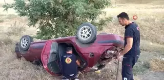 Direksiyon hakimiyeti kaybedilen otomobilin takla attı