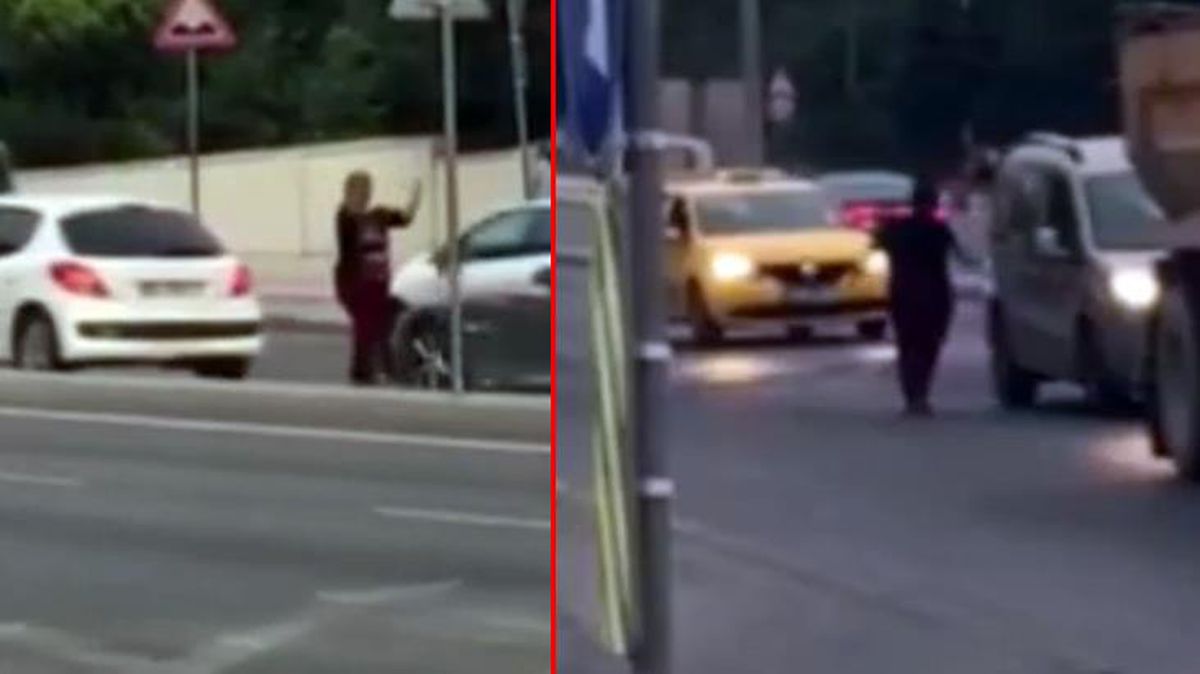 Kimse ne yapmak istediğini anlamadı! Otoyolu birbirine katan kadın araçların önüne atlayıp çığlık attı