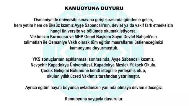 Polise verdiği cevap Türkiye'yi ağlatmıştı! Devlet Bahçeli'nin sahip çıktığı genç kız üniversiteyi kazandı