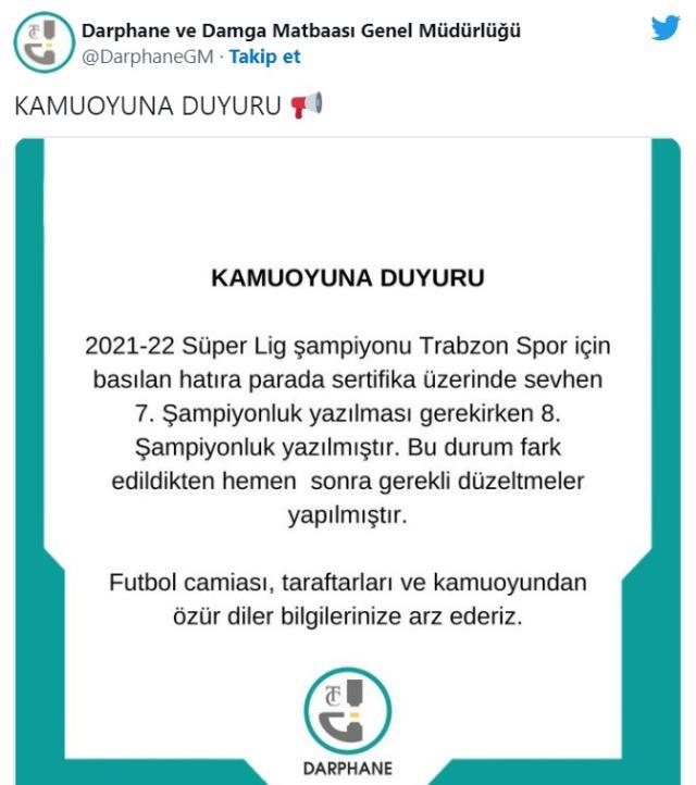 Darphane'nin Trabzonspor için bastığı hatıra parasındaki şampiyonluk detayı Fenerbahçelileri ayaklandırdı