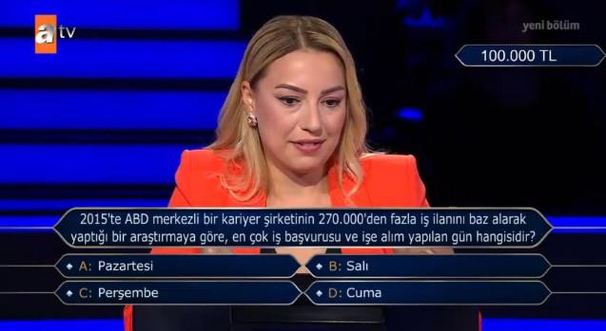 (2015'te ABD merkezli bir kariyer şirketinin...) Kim Milyoner Olmak İster 26 Ağustos Sorusu Cevabı Nedir? Kim Milyoner Olmak İster 100Bin TL'lik soru!