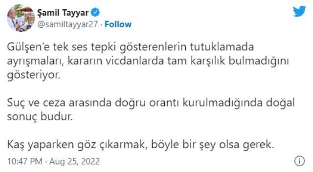 AK Partili Şamil Tayyar, şarkıcı Gülşen'in tutuklanma kararını eleştirdi: Kaş yaparken göz çıkarmak böyle bir şey olsa gerek