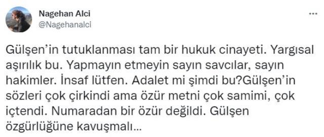 Elçin Sangu'dan 'Gülşen'in tutuklanması hukuk cinayeti' diyen Nagehan Alçı'ya tepki: Yemezler demokrat tavırlar