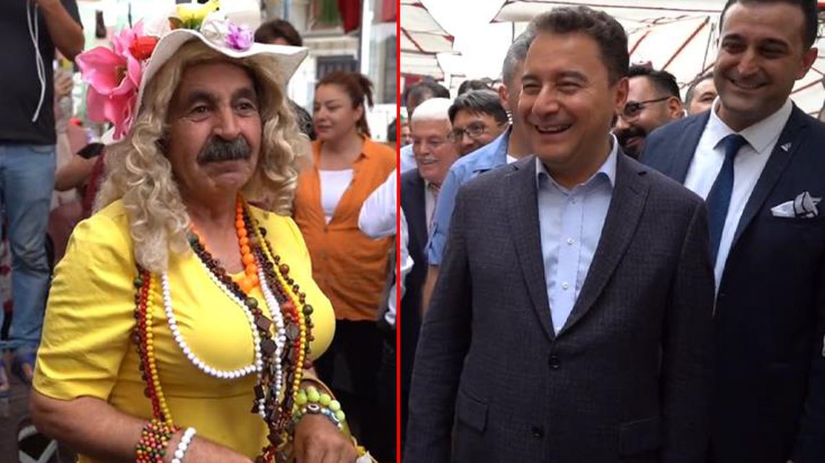 Esnaf ziyaretindeki Babacan ile 'Bıyıklı Dudu Abla'nın pazardaki karşılaşması vatandaşları kırdı geçirdi