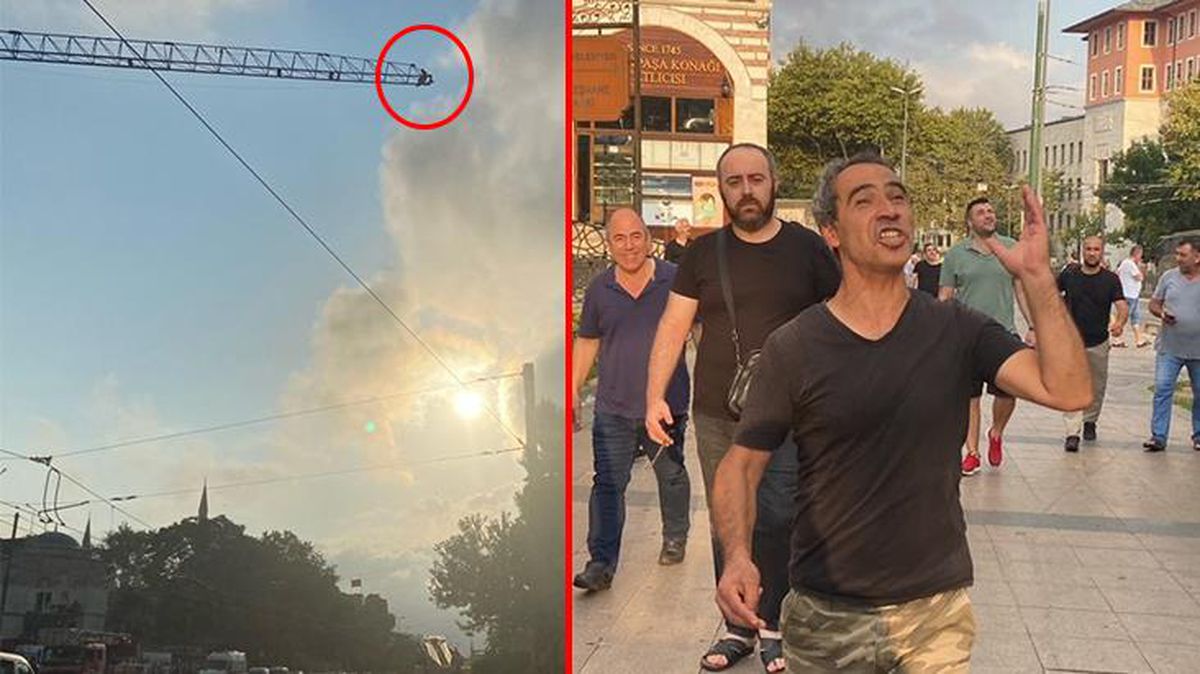 Vincin üzerine çıkıp intihar girişiminde bulunan şahsa, vatandaşlar 'atla atla' diye bağırdı