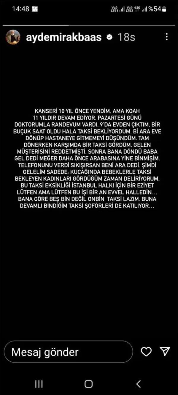 İstanbul'da hastaneye gitmek için taksi bulamayan Aydemir Akbaş, yaşadıklarına isyan etti İstanbul'da hastaneye gitmek için taksi bulamayan Aydemir Akbaş, yaşadıklarına isyan etti