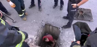 Kanalda mahsur kalan şüpheliye balyozlu kurtarma