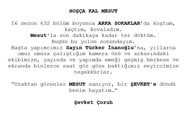 Arka Sokaklar Mesut neden ayrıldı? Şevket Çoruh duyurdu! Arka Sokaklar Mesut ölüyor mu?