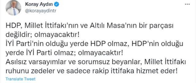 CHP'li Tekin'in 'HDP'ye bakanlık verilebilir' çıkışına İYİ Partili Aydın'dan sert yanıt: İttifakı zedeler CHP'li Tekin'in 'HDP'ye bakanlık verilebilir' çıkışına İYİ Partili Aydın'dan sert yanıt: İttifakı zedeler