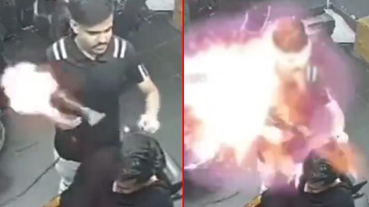 Görüntüler korkunç! Fön makinesi bir anda alev aldı, berber dükkanı küle döndü