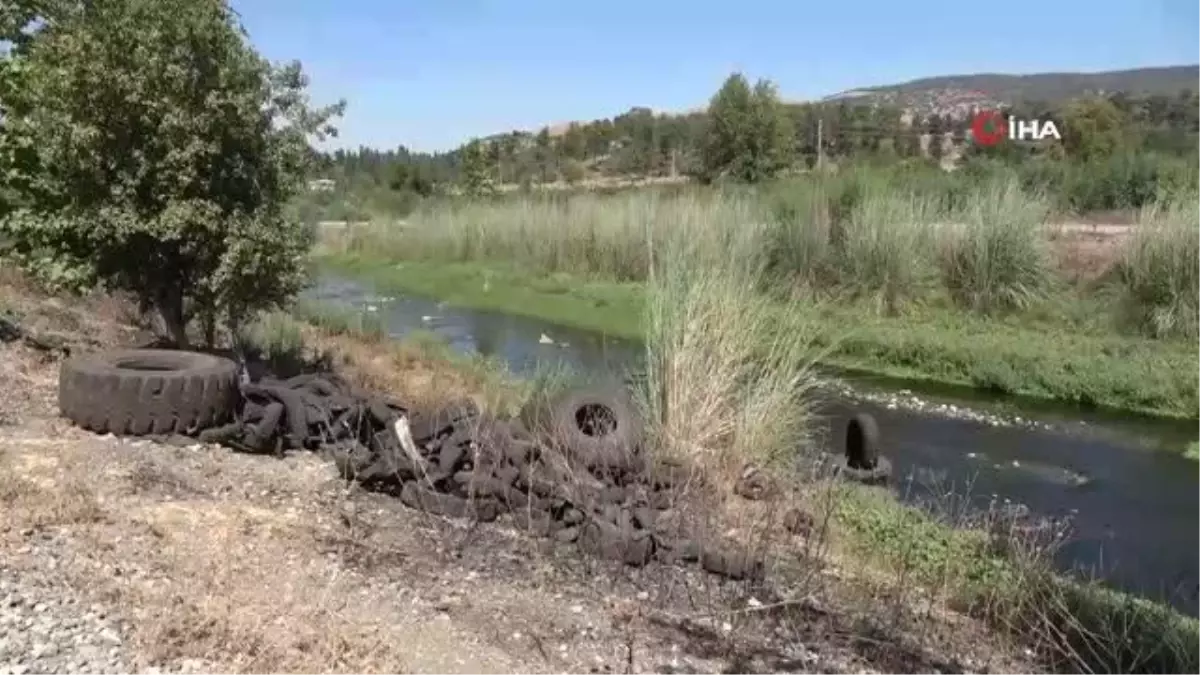 Dereye atılan onlarca lastik çevre kirliliğine neden oldu