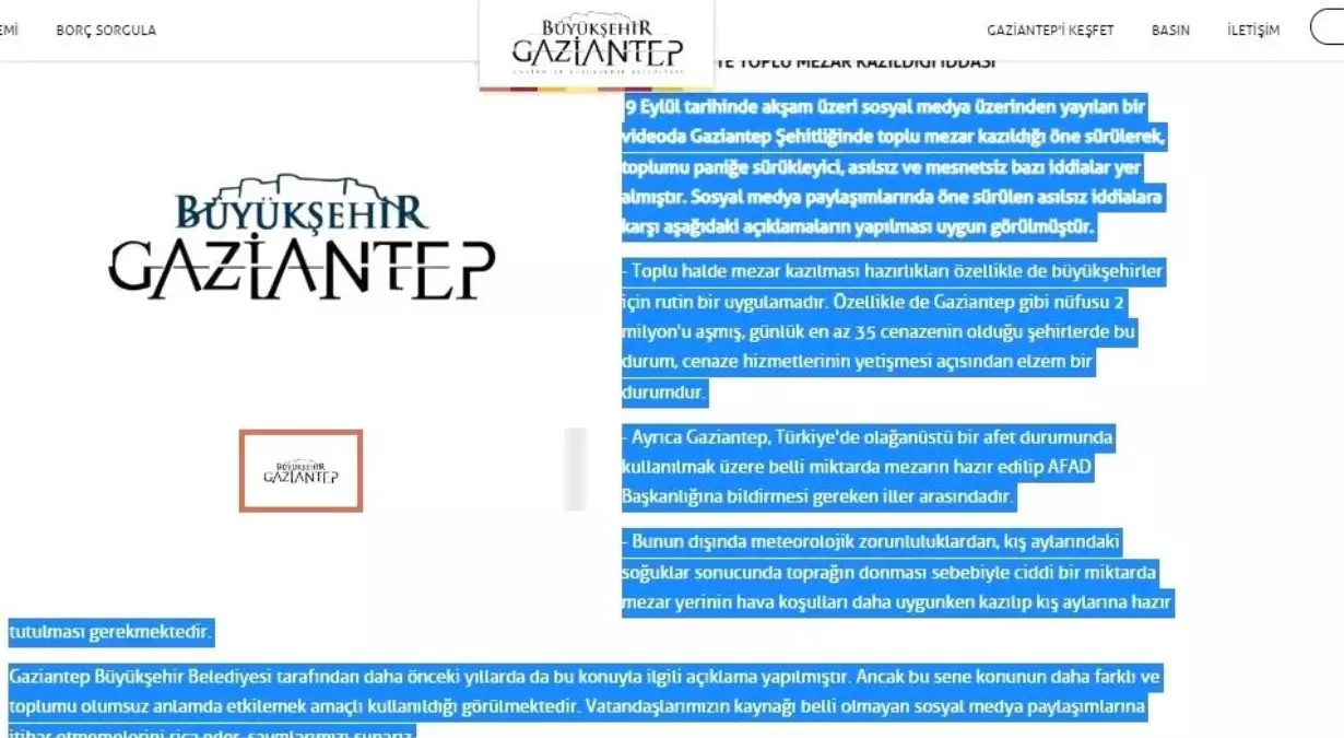 Gaziantep haber | Gaziantep'te 'toplu mezar kazılıyor' iddiasına yalanlama