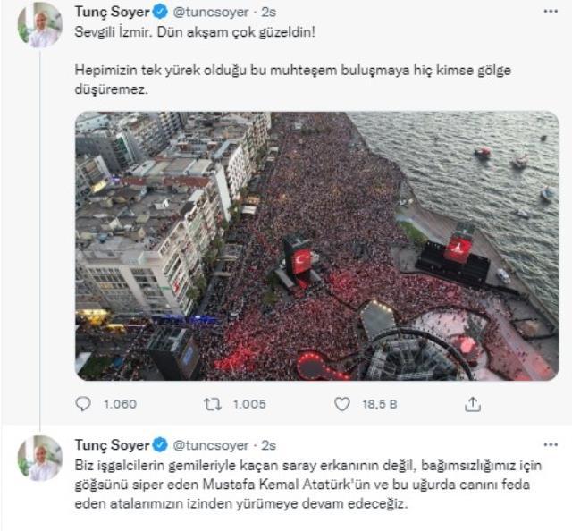 İzmir'in kurtuluş yıl dönümünde yaptığı konuşma nedeniyle tepki çeken Tunç Soyer'den eleştirilere yanıt: Atatürk'ün izin yürümeye devam edeceğiz