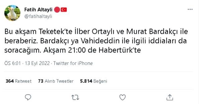Habertürk Teke Tek canlı izle! 13 Eylül 2022 Teke Tek (Fatih Altaylı - İlber Ortaylı - Murat Bardakçı) canlı yayın izle! Teke Tek saat kaçta?