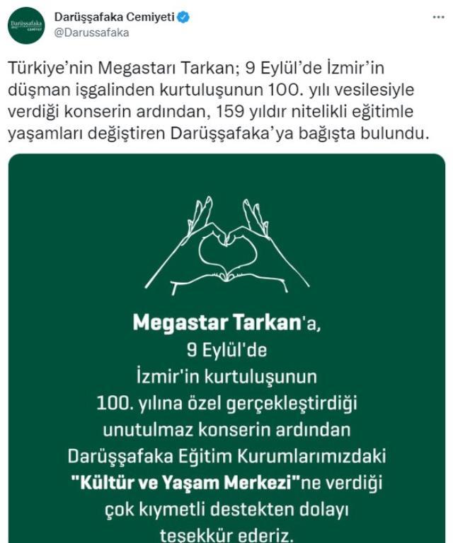 Tarkan, İzmir konserinden elde ettiği geliri TEGV, Mor Çatı ve Darüşşafaka'ya bağışladı Tarkan, İzmir konserinden elde ettiği geliri TEGV, Mor Çatı ve Darüşşafaka'ya bağışladı